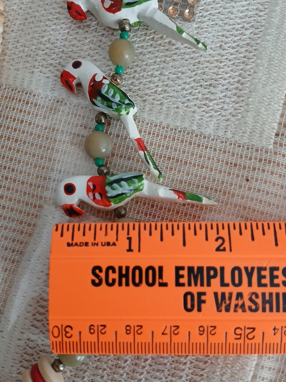 Handcrafted Parrot Bead Necklace - Red & Green Accent - Picture 4 of 7